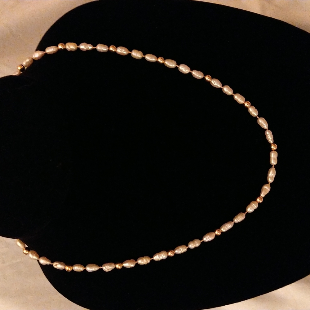 Fresh water Pearl and gold bead necklace